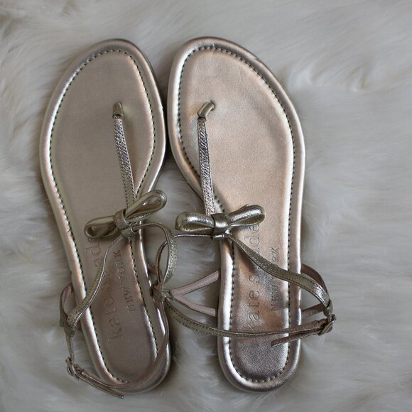 Kate Spade New York  Women's Metallic Gold  Flat Sandals With A Gold Bow size 38 - Picture 1 of 6